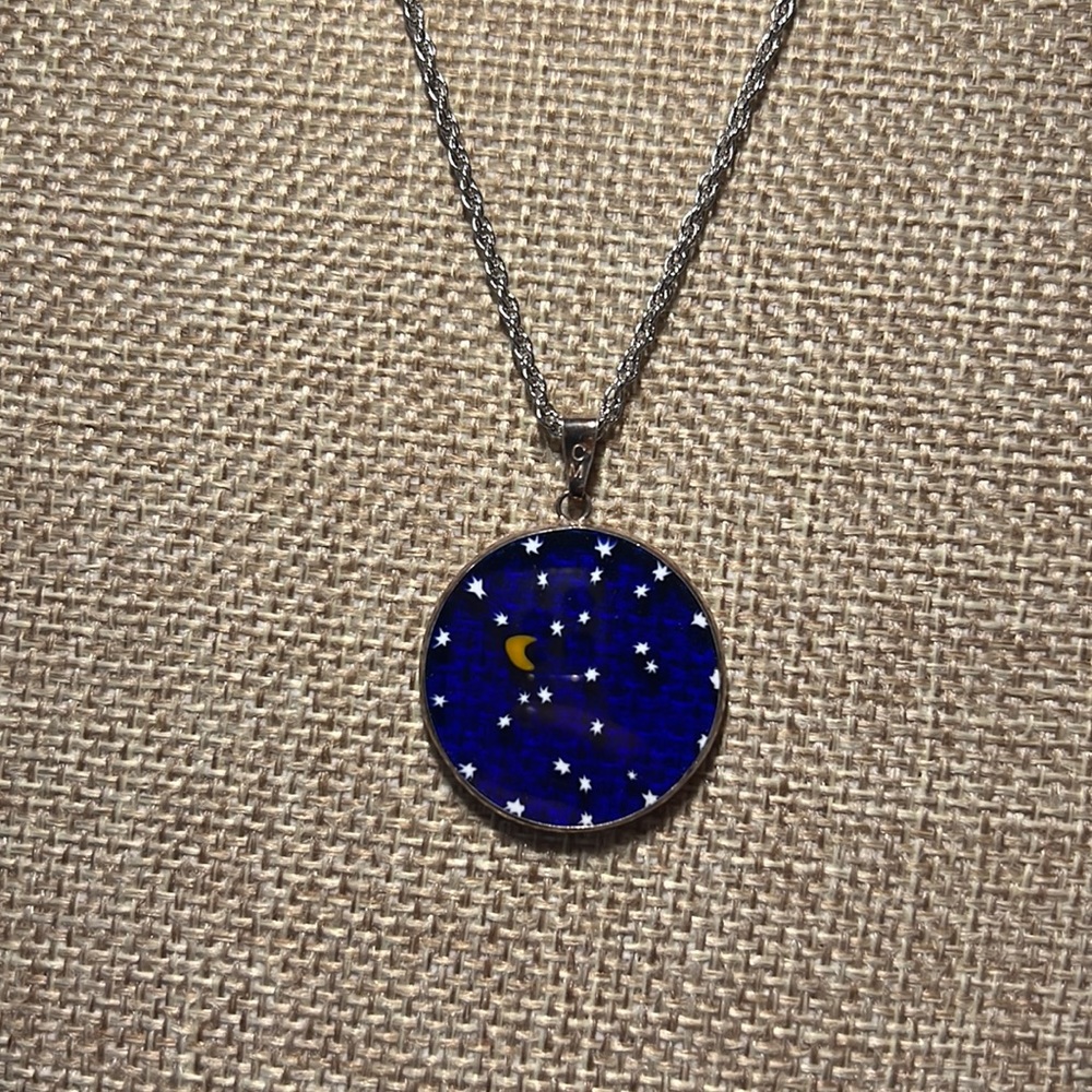 Murano glass starry night sterling silver necklace.
